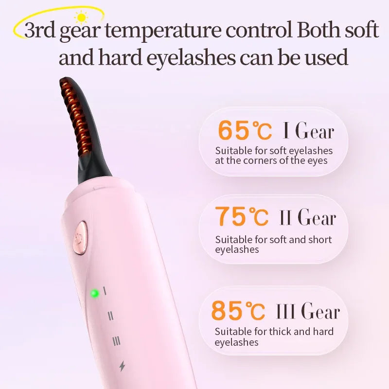 Heated Eyelash Curler 3-Level Adjustable Temperature Rapid Heated Type C Rechargeable Safe Anti-Burn Eye Lash Comb Teeth Design - Luvia