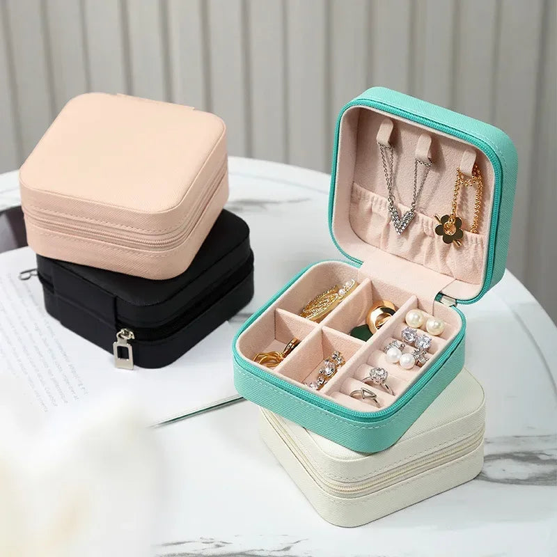 Portable Mini Jewelry Storage Box Travel Organizer Jewelry Case Leather Storage Earrings Necklace Ring Jewelry Organizer Display - Luvia