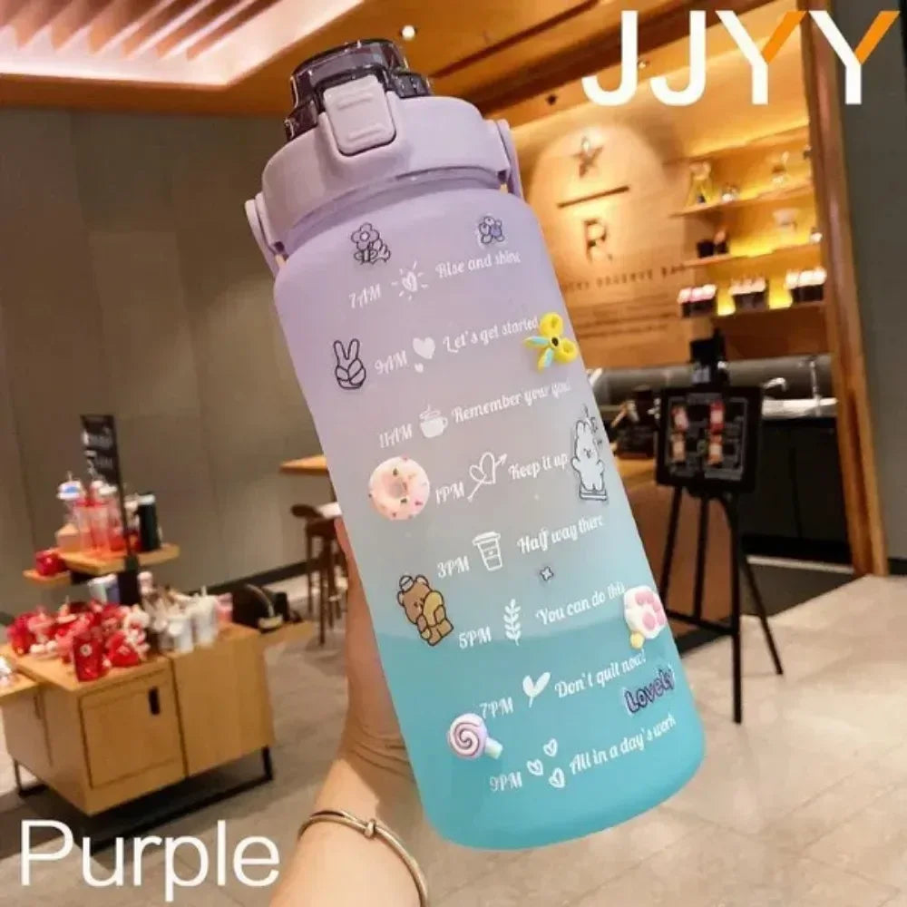 2000ML Large Capacity Water Bottle with Time Marker Plastic Motivational Water Bottle Drinking Bottle for Gym Sports Outdoor - Luvia