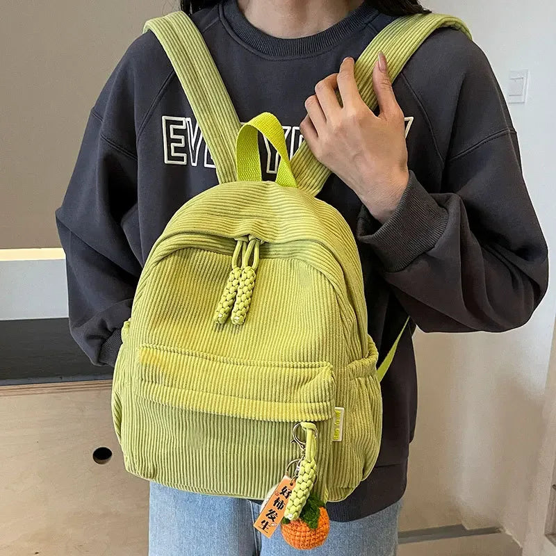 Shoulder Bag for Women Backpack Fashion Corduroy Student Backpack Travel Backpack Cute Backpacks Back To School Bags Mochila Sac - Luvia