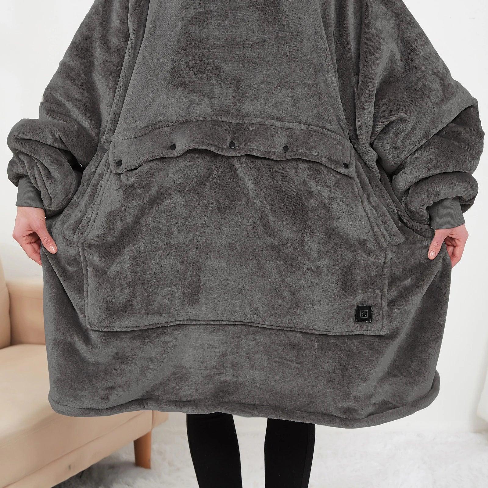 Oversized Wearable Blanket Hoodie with Sleeves Pocket Sherpa Fleece Blanket Sweatshirt Warm Thick Plush Heating Hooded Blankets - Luvia