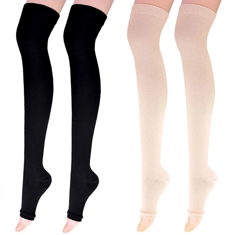 1Pair Relief Thigh High Graduated Compression Socks, 20-30 mmHg - Comfortable Unisex Design with Silicone Dot Band - Open Toe - Luvia