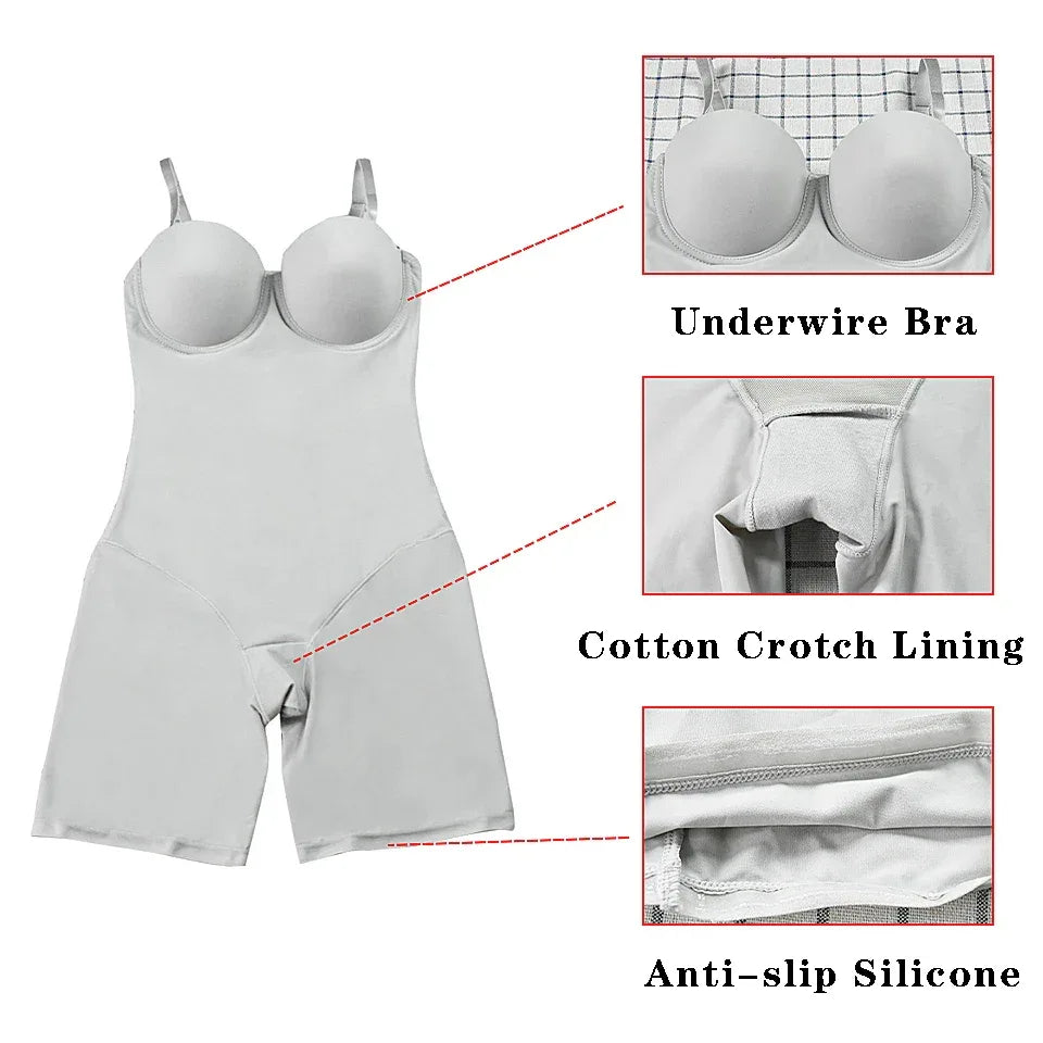 Bodysuit Women Shapewear Body Shaper With Cup Compression Bodies Belly Sheath Waist Trainer Reductive Slimming Underwear - Luvia