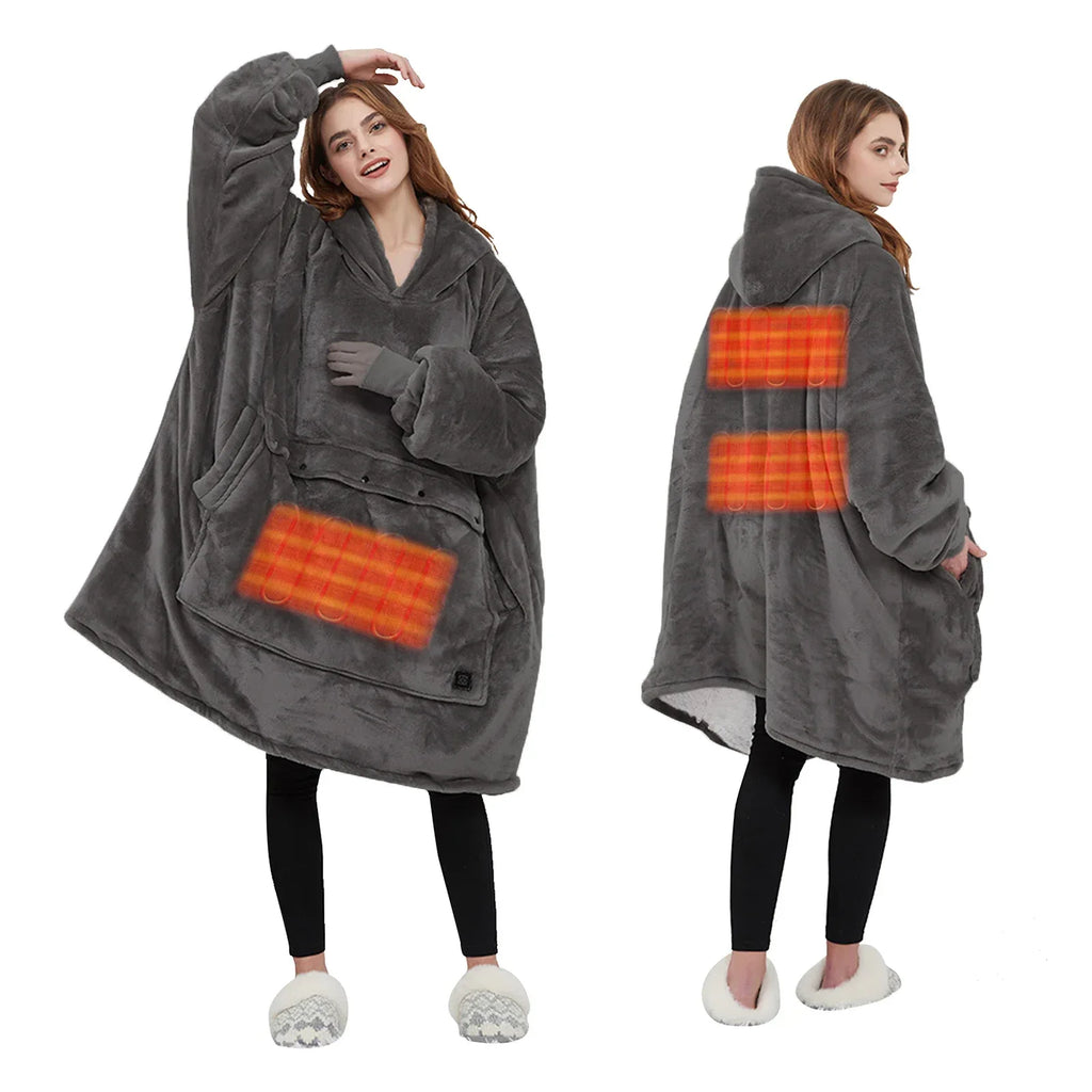 Oversized Wearable Blanket Hoodie with Sleeves Pocket Sherpa Fleece Blanket Sweatshirt Warm Thick Plush Heating Hooded Blankets - Luvia