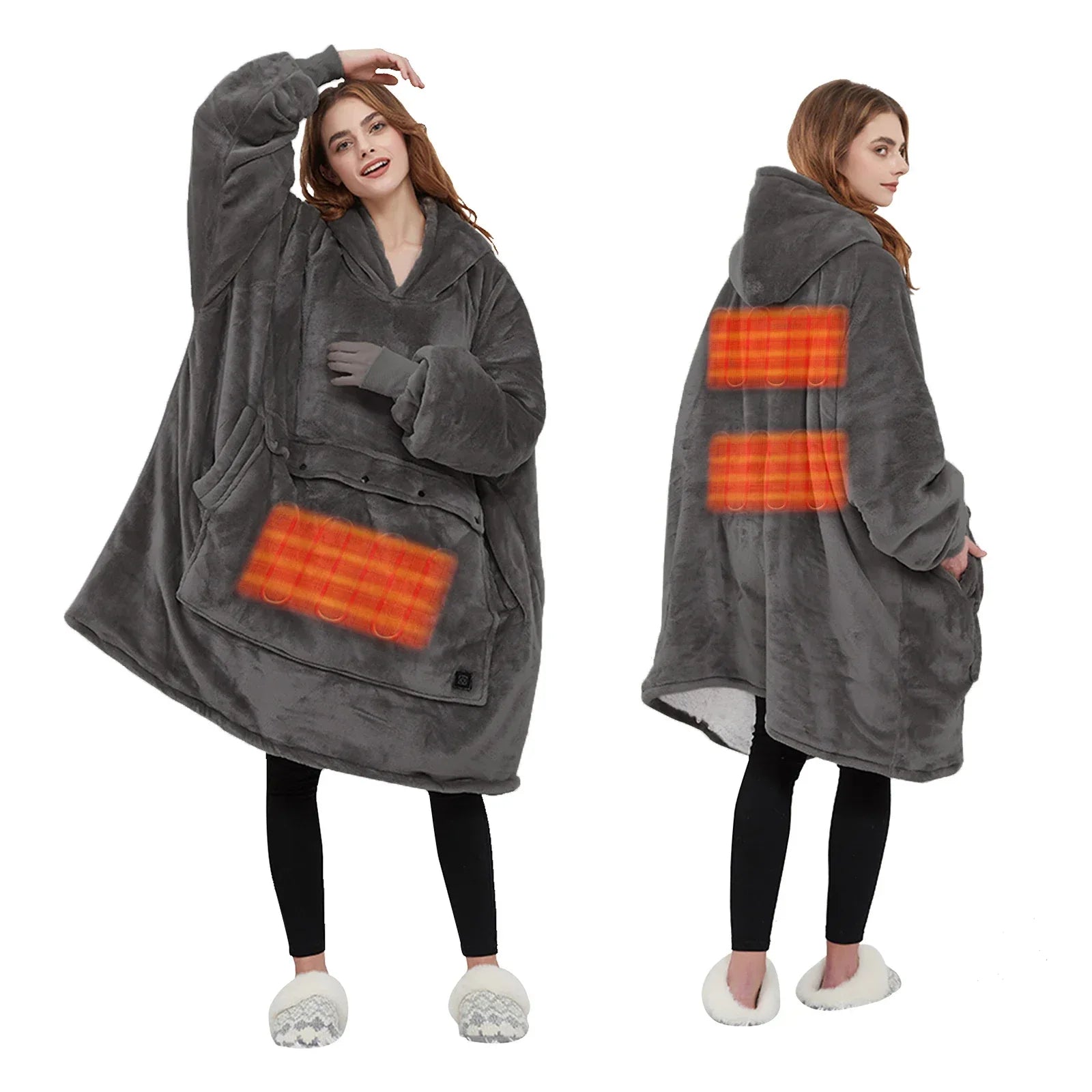 Oversized Wearable Blanket Hoodie with Sleeves Pocket Sherpa Fleece Blanket Sweatshirt Warm Thick Plush Heating Hooded Blankets - Luvia