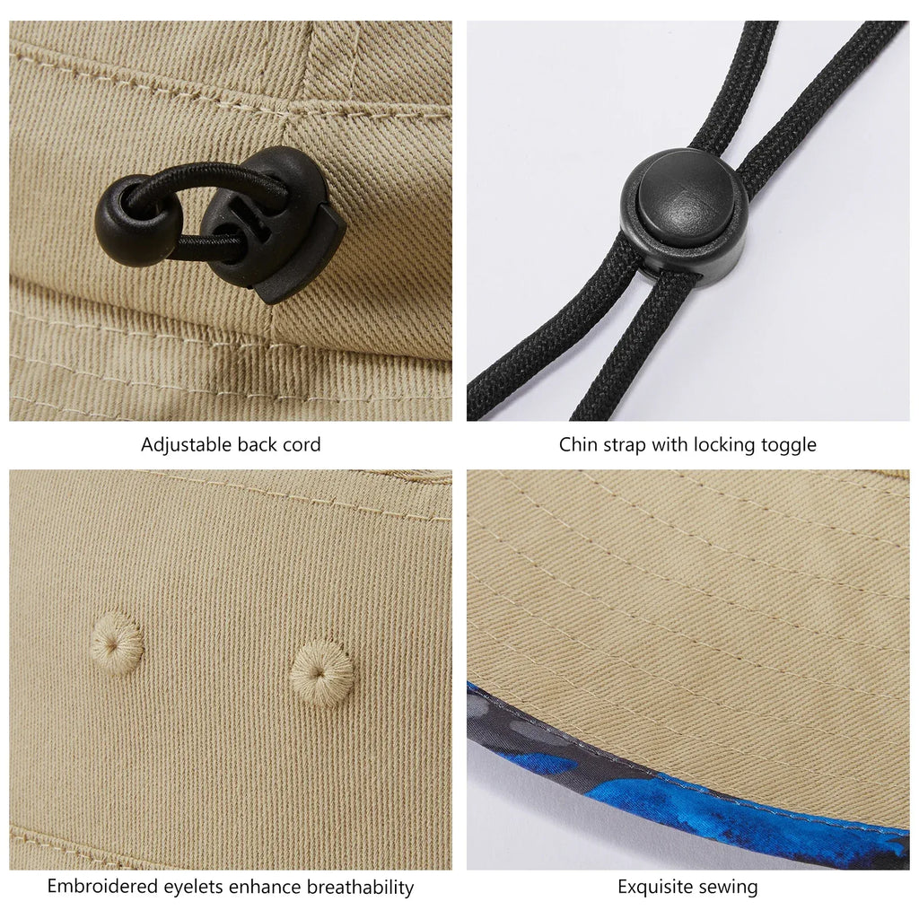 UPF 50+ Foldable Sun Hat Patterned Under Brim Bucket Hats for Summer Hiking Fishing Beach Safari Men Women - Luvia