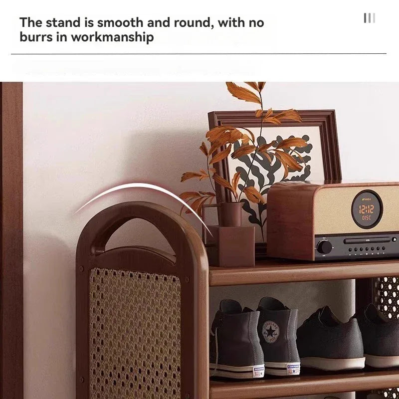 Multi layer shoe rack, retro style rattan woven simple home door shoe cabinet, large capacity storage rack for entrance doors - Luvia