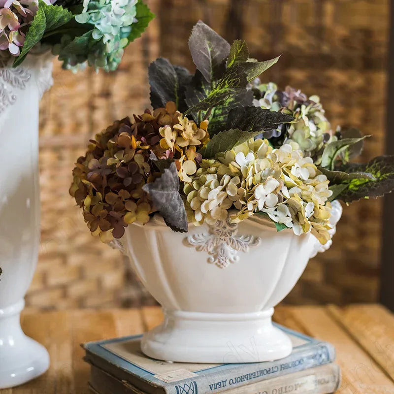 French Ceramic Vase Palace Flower Relief Decorative Living Room Flower Vases Retro Dining Room Desktop Ornaments Home Decoration - Luvia