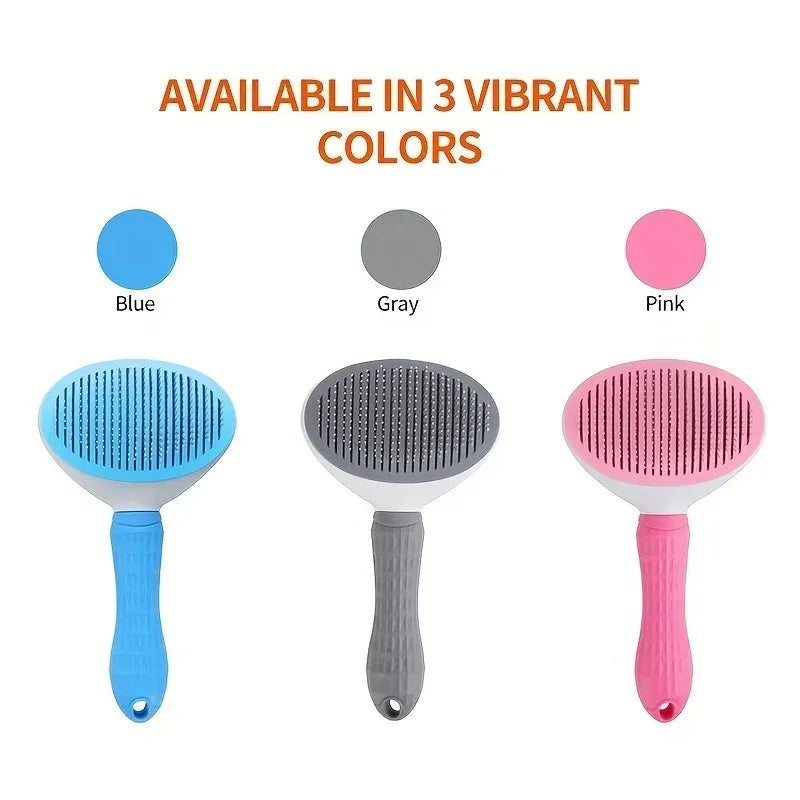 One-Click Pet Hair Removal Comb for Effortless Grooming of Dogs and Cats - Float Hair Removal Slicker Brush with Automatic Funct - Luvia