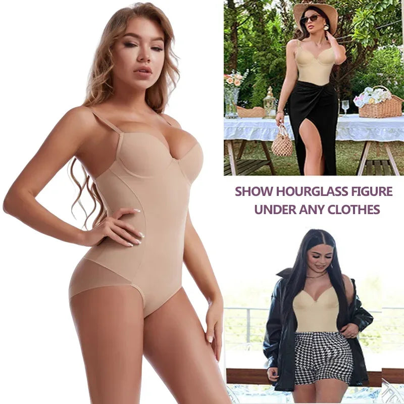 Shapewear Bodysuit for Women Slimming Body Shaper Waist Trainer Sexy V Neck Underwire Bra Jumpsuit Tummy Control Smooth Bodywear - Luvia