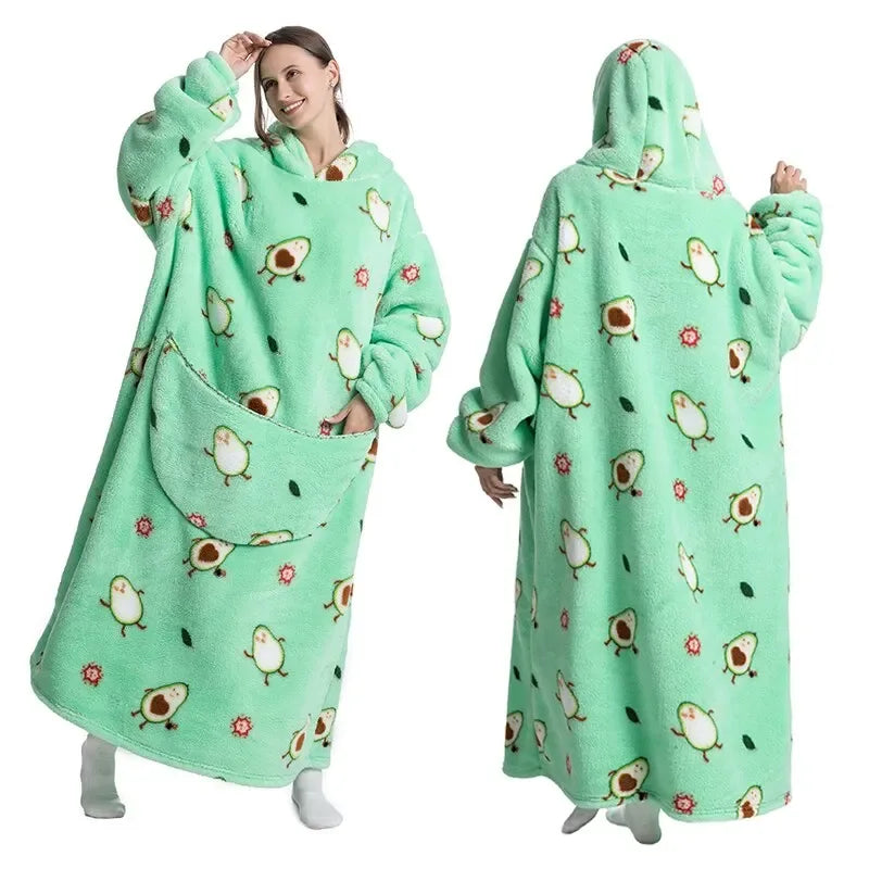 Super Long Oversized Homewear Blanket Hoodie For Adults Wearable Blankets Winter Clothes Fleece Avocado Women Sweatshirt - Luvia