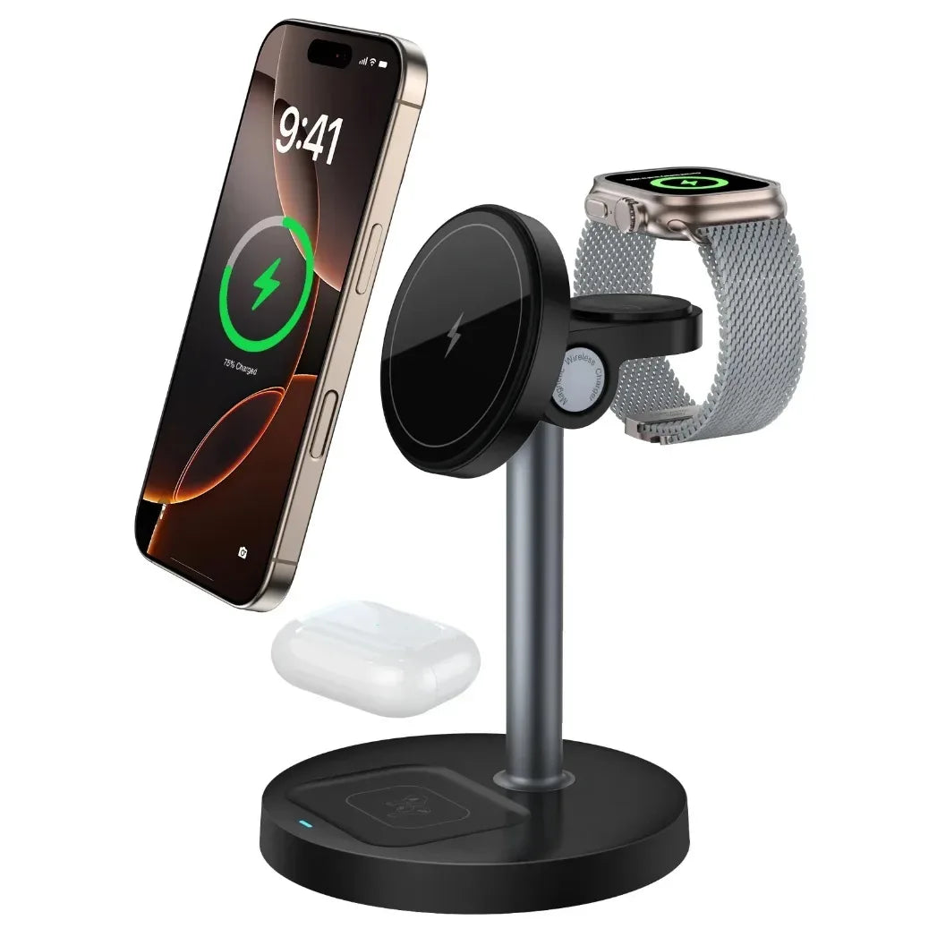 15W 3-in-1 Magnetic Wireless Charging Station For Magsafe iPhone 16 15 14 13 12 iWatch 10-2 SE AirPods Pro 4 Travel Fast Charger - Luvia