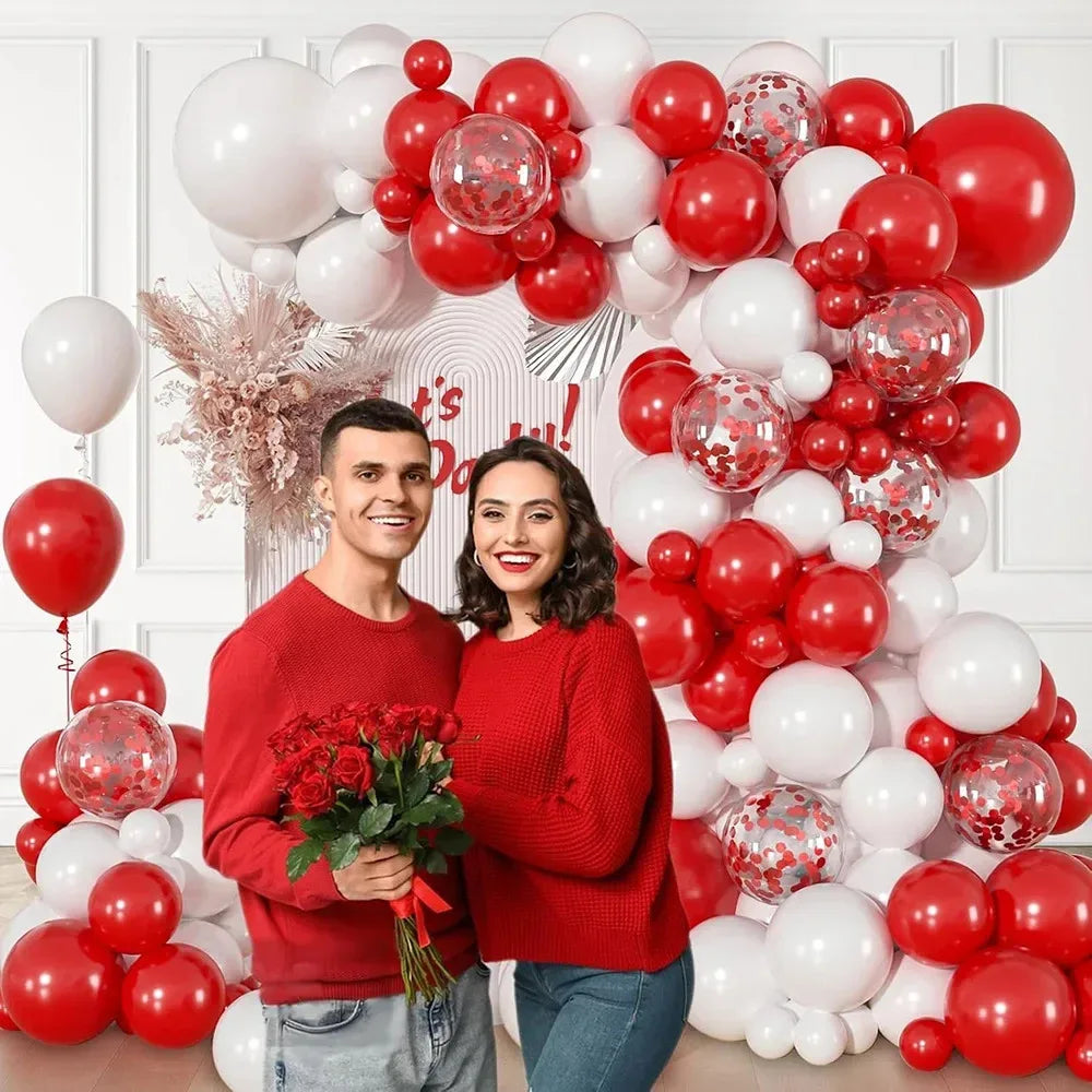 108PCS Red & White Balloon Arch Kit – Perfect for Baby Showers, Weddings, Anniversaries, Engagements, Birthdays, Graduations - Luvia