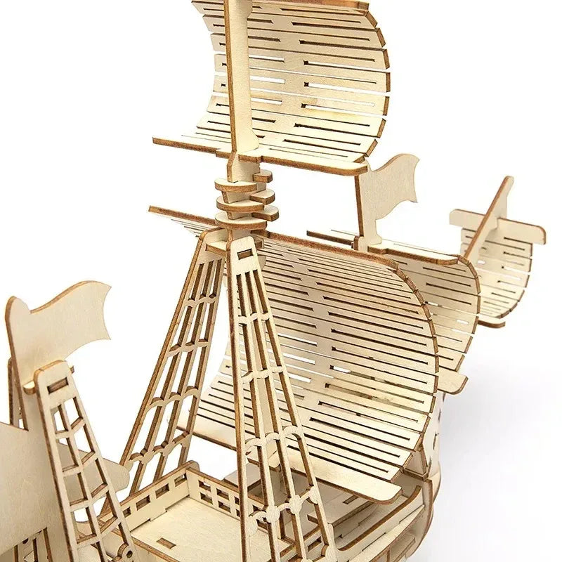 1PC 3D Sailboat Wooden Puzzle Assembly Model Puzzle DIY Wooden Crafts 3D Puzzle Gifts Desktop Decoration - Luvia