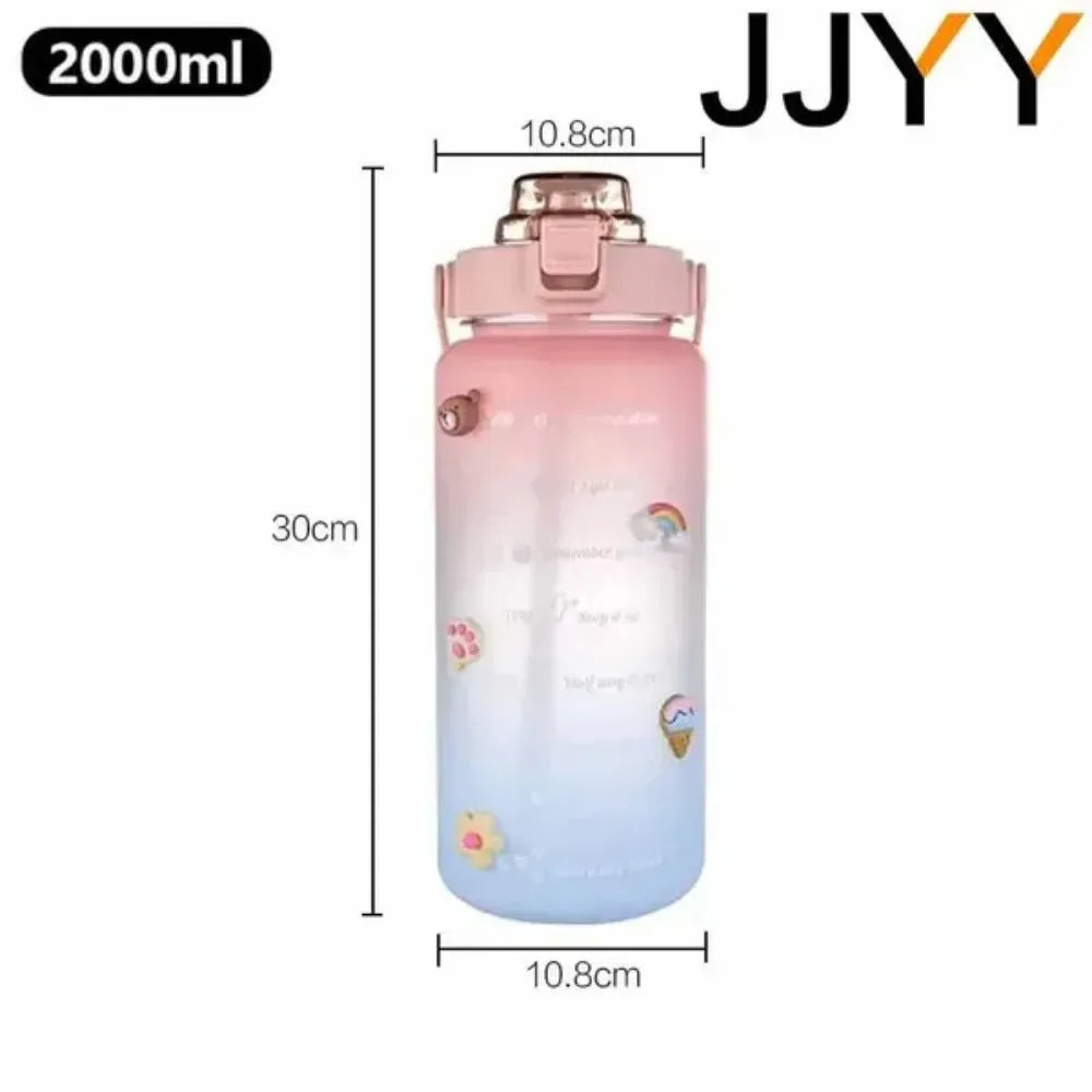2000ML Large Capacity Water Bottle with Time Marker Plastic Motivational Water Bottle Drinking Bottle for Gym Sports Outdoor - Luvia