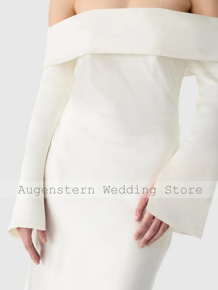 Formal Civil Wedding Dresses White Satin Ruched Elegant Party Dresses Woman Straight Off-the-shoulder 2024 Bride Gowns for Women - Luvia