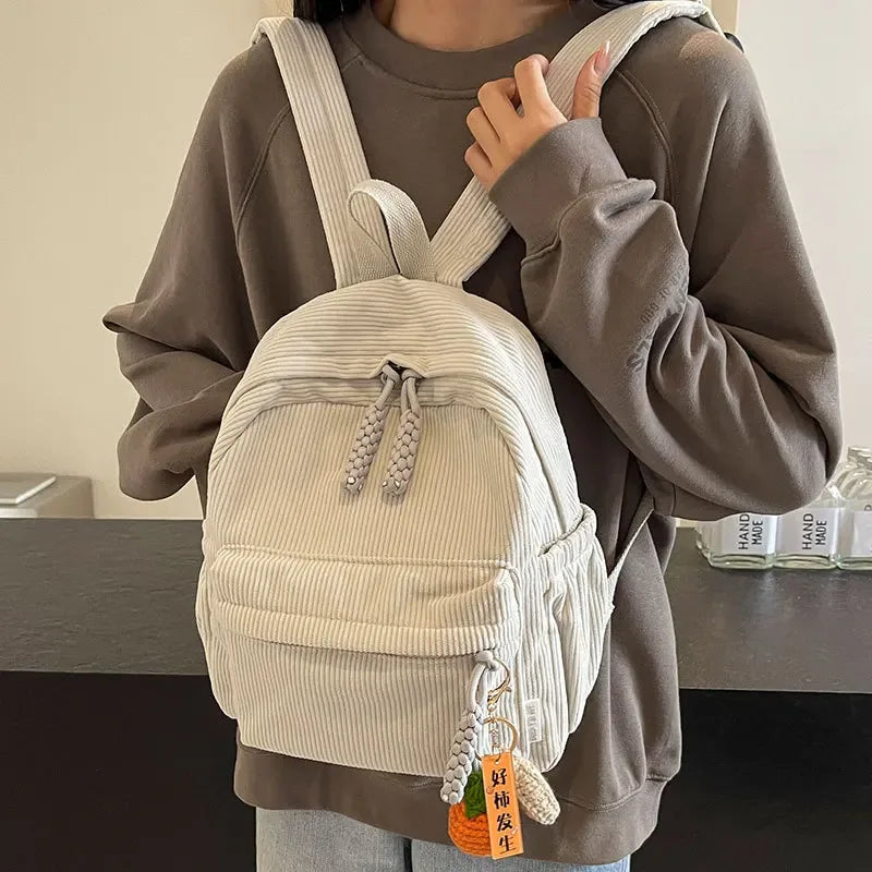 Shoulder Bag for Women Backpack Fashion Corduroy Student Backpack Travel Backpack Cute Backpacks Back To School Bags Mochila Sac - Luvia