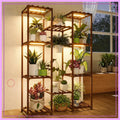 Multi-Tier Plant Stand with Grow Light, Large Wood Shelf for Indoor Outdoor Gardening Decor - Luvia