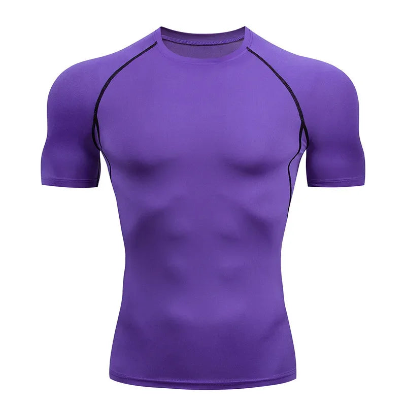 Men's Compression Top, Active Mid Stretch Breathable Moisture Wicking Workout T-shirt For Outdoor Sports - Luvia