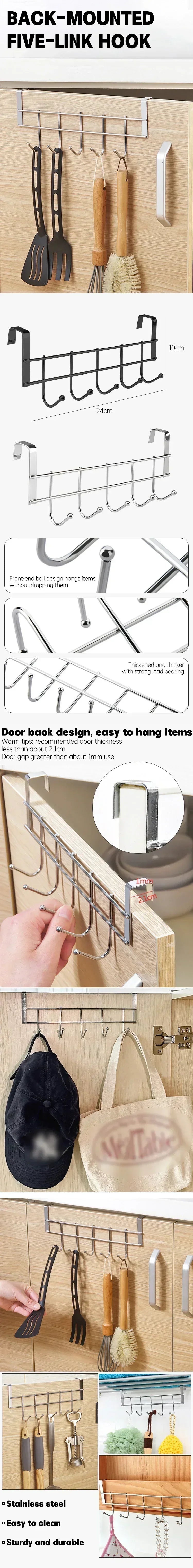 No Drill Over Door Hooks 5 Hooks Heavy Duty Organizer Space-Saving Wall Hanger for Coat Key Towel in Closet Bedroom Hallway - Luvia