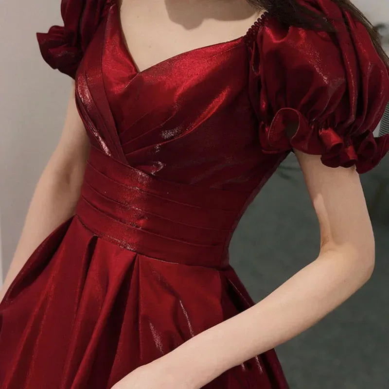 Evening Dress Red Bridal Toast Wear New V-neck Sexy Short Sleeve Long Skirt Backless Dinner Dresses Formal Dress Women Elegant - Luvia