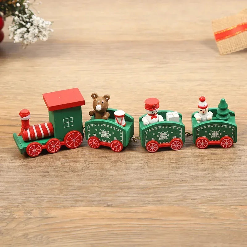 Christmas Wooden Train Set New Year Decoration Gift Mini Train Desktop Decoration Cute Holiday Desktop Train Toy Ornament - Luvia