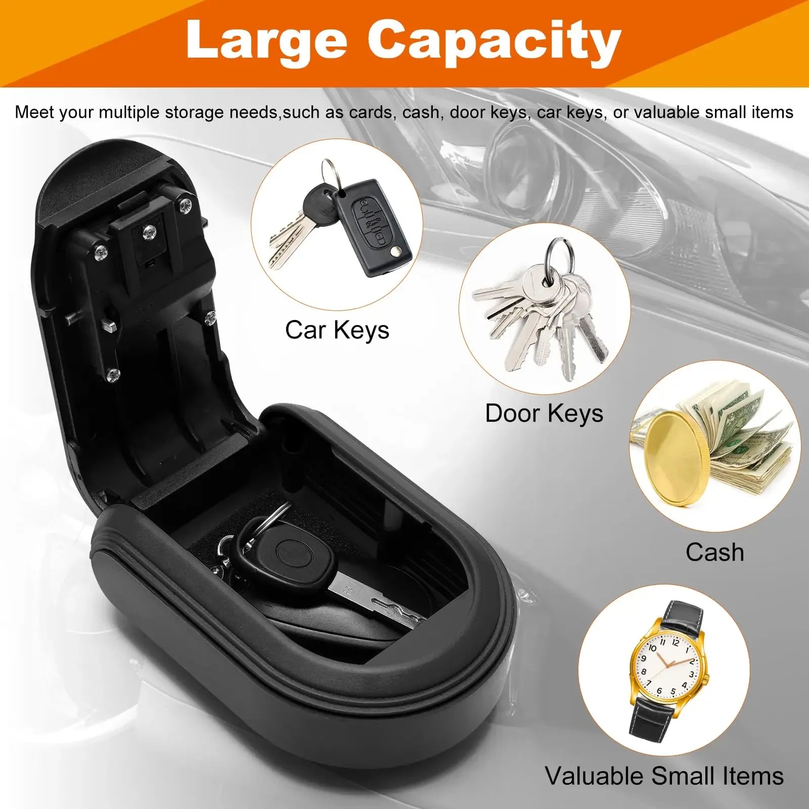 Magnetic Key Holder with Lock Magnet Key Lock Box Hidden Under Car Secure 4-Digit Combination with Resettable Code For for Store - Luvia