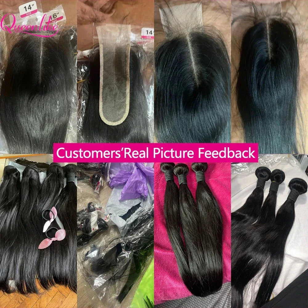 20 20 20 inch Straight Human Hair Bundles And Closure 100% Raw Hair Bundles With 2x6 HD Lace Closure 30inch Bundles Human Hair - Luvia