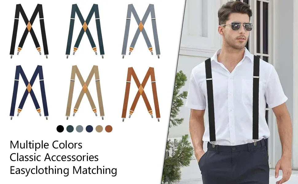 Suspenders for MTuxedo en Mens Suspenders X-Back 1.4"Adjustable Elastic Suspender Braces Strong for Work Trousers Wedding - Luvia